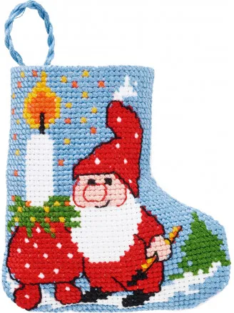 Permin Broderiset Julstrumpa Tomte med ljus 7x8cm