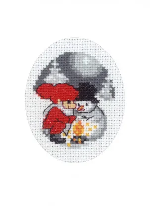 Permin Broderiset Julkort Snögubbe och Tomte 9x13cm